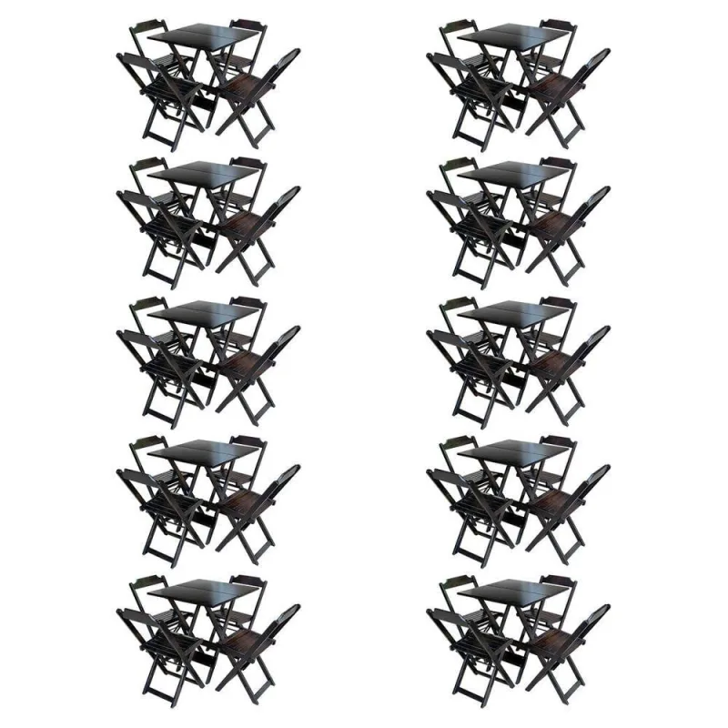 Kit 10 Jogos De Mesa Com 4 Cadeiras De Madeira Dobravel 60X60 - Marrom - Marrom - OUTRAS MARCAS - Agro