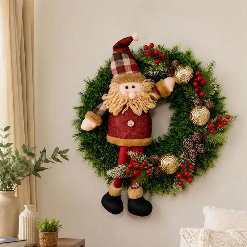 Guirlanda Natalina Decoração Enfeite Boneco Papai Noel 45cm