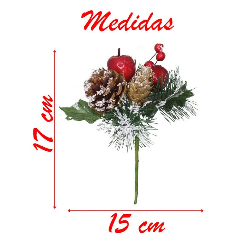 Kit 4 Ramos Maçã Decoração Natal Artificial Com Detalhes Branco 17cm