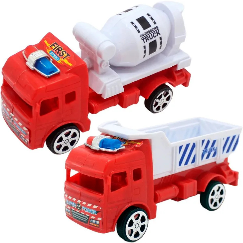 Kit 2 Carros Caminhão Betoneira Caçamba Brinquedo Miniatura