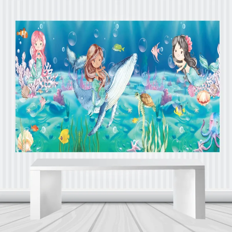 Painel de festa Infantil 1.50m X 1.00m Encanto das Sereias