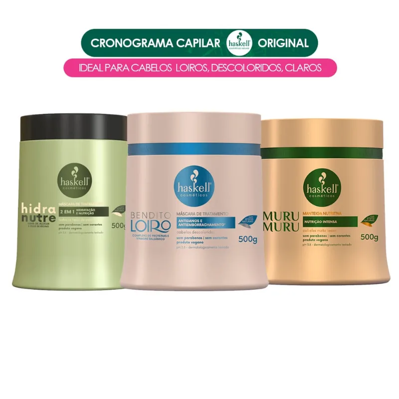 Cronograma Capilar Haskell Cabelos Loiros e Platinados 500g (hidranutre/bend/muru)