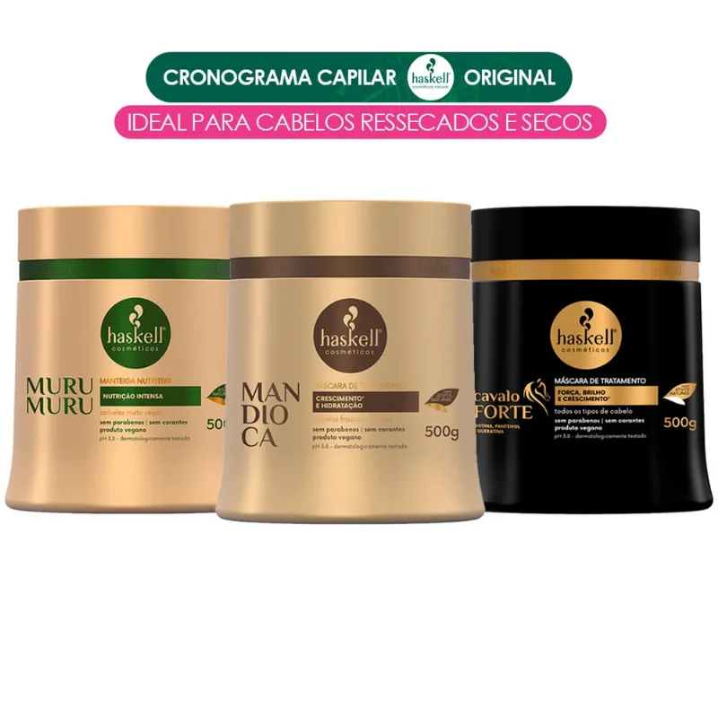 Cronograma Capilar Haskell Cabelos Secos e Ressecados 500g (mand/muru/cav)