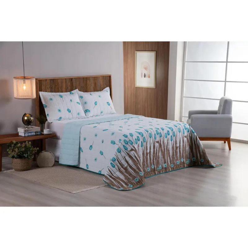 Cobre Leito Colcha Solteiro 2 Peças Tulipa Tiffany Dupla Face 100% Algodão Matelado