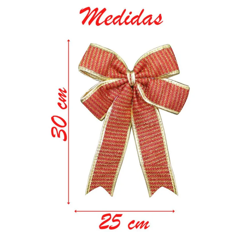 Kit 6 Enfeite Árvore Natal Laço Vermelho E Dourado 30 Cm