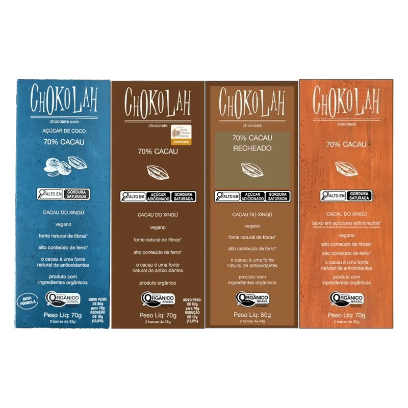 Kit 4 Chocolates 70% Orgânico Chokolah: Açúcar De Coco, Açúcar Demerara, Recheado, Baixo Em Açúcares - Não Informado - Mercearia
