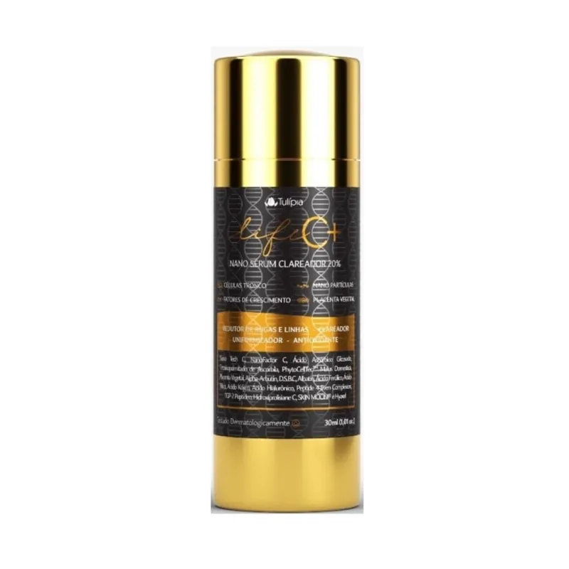 Sérum Facial Life C+ Nano 20% Tulipia 30ml Clareador Antioxidante Anti-Idade Nano Sérum Clareador Facial Manchas Life C Rosto Tulipia