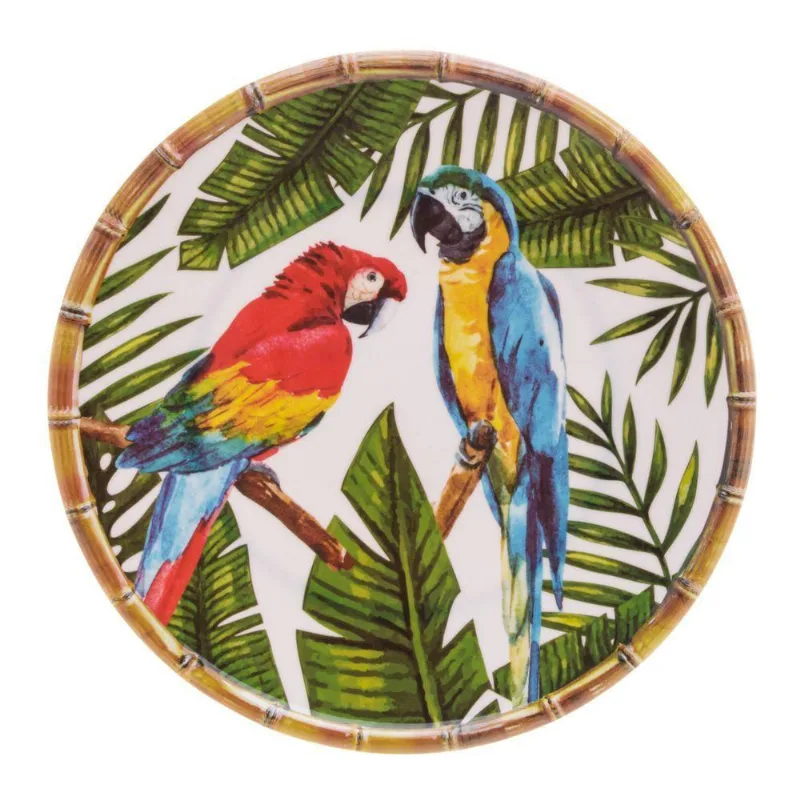 Prato Raso Melamina Pássaros Branco 27Cm