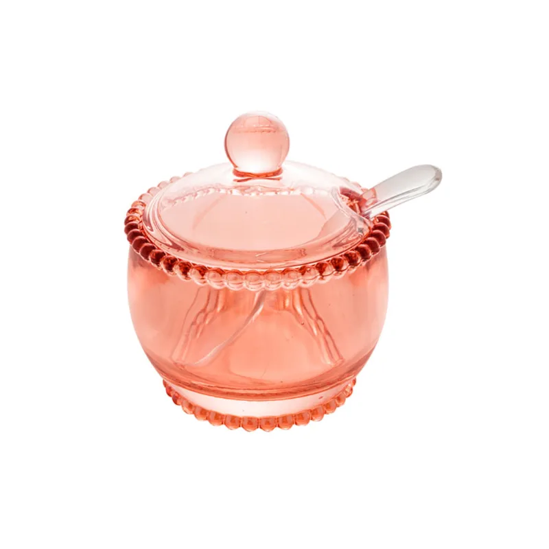Açucareiro em cristal com colher Wolff Pearl 10x8x7cm rosa