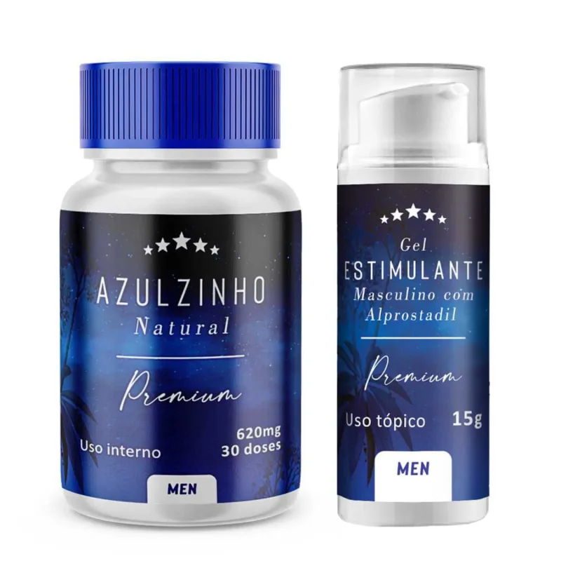 Azulzinho Natural 30 caps + Gel Estimulante Masculino com Alprostadil 15g - Unicpharma - Suplemento Alimentar