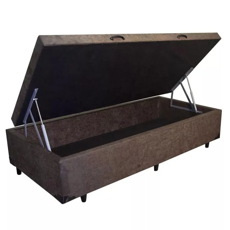 Cama Box Baú Solteiro Marrom Suede 88x188x42 - RR colchoes - Móveis