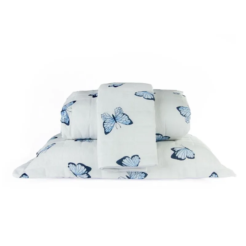 Cobre Leito Queen Essencialle Estampado 150 Fios 3 Peças - Borboletas Azuis - Casa Modelo Enxovais - Cama, Mesa E Banho