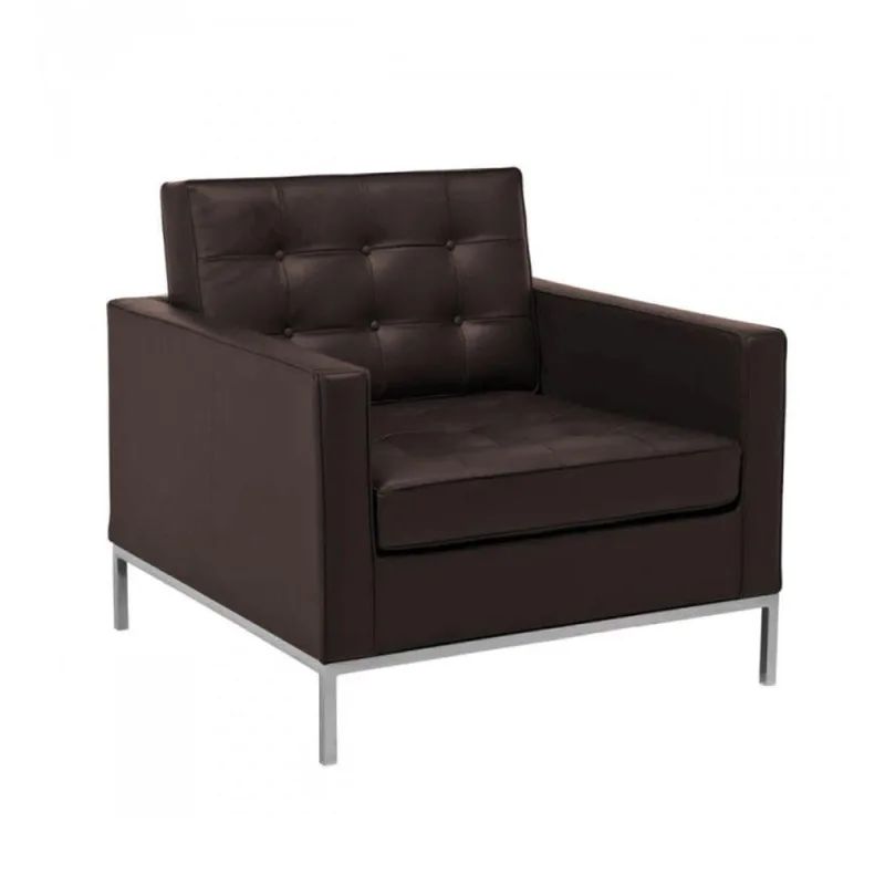 Poltrona Florence Knoll Cromado Em Sintético Marrom - OUTRAS - Móveis