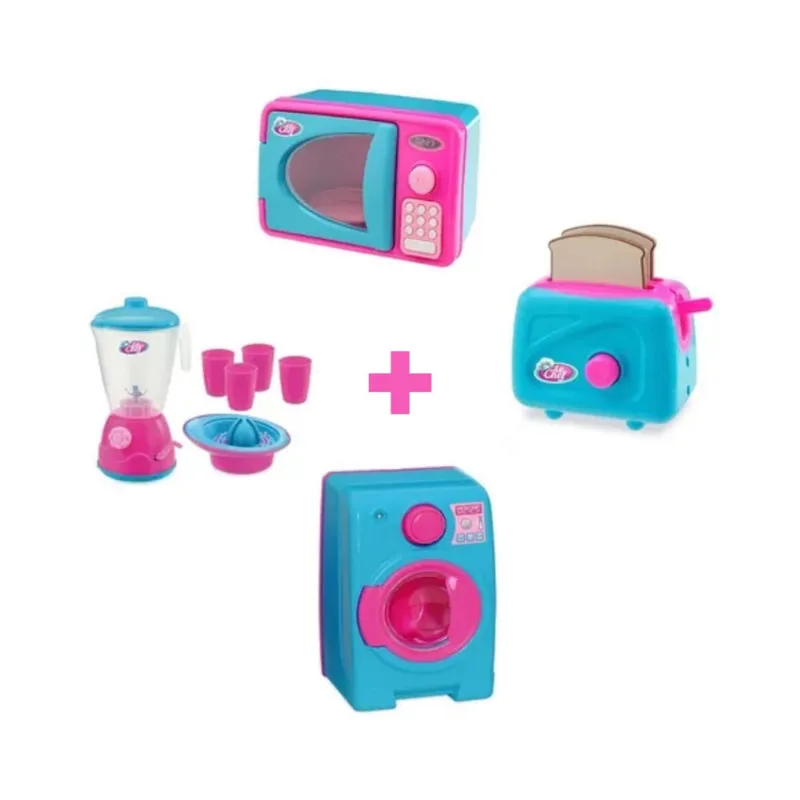Kit 4 com itens micro-ondas com luz E som, torradeira, maquina de lavar E kit liquidificador usual