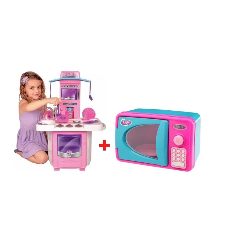 Kit cozinha big star + microondas usual menina rosa