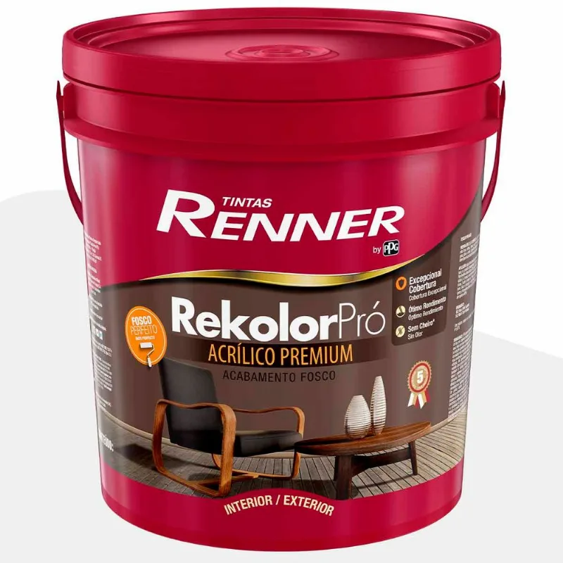 Tinta Acrílica Rekolor Pró Fosco Renner Branco 18L