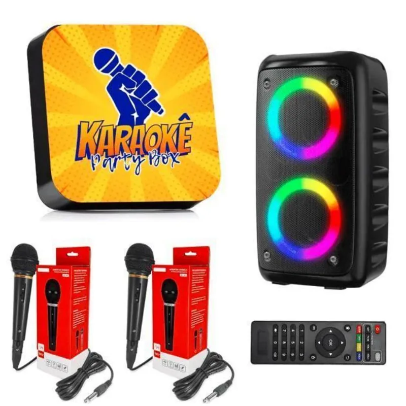 Karaokê Party Box +2 Microfones +caixa De Som (c/ Pontuação)