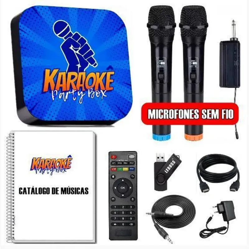 Karaokê Party Box +2 Microfones S/fio + Catalogo Encadernado