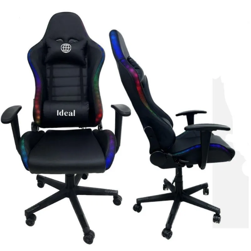 Cadeira Gamer Giratória com Luzes Rgb Revestimento em Couro Sintético Preto