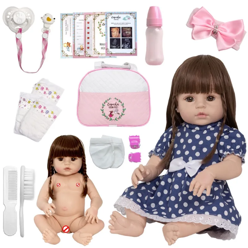 Bebê Reborn Menina Linda 100% Silicone Bolsa + Acessórios