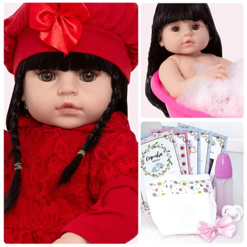 Boneca Reborn Nicole Recém Nascida Morena Com Chupeta Itens
