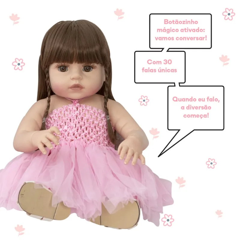 Bebe Reborn Menina Coelhinha Linda Fala e Chora + Acessórios