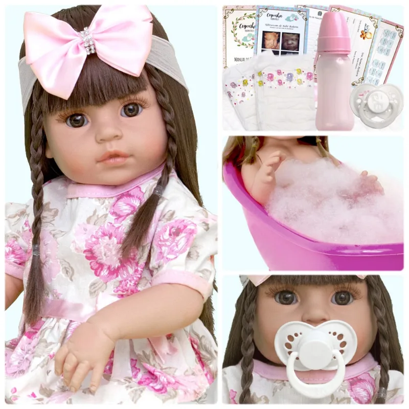 Boneca Bebê Reborn Silicone Realista Recem Nascido 18 Itens