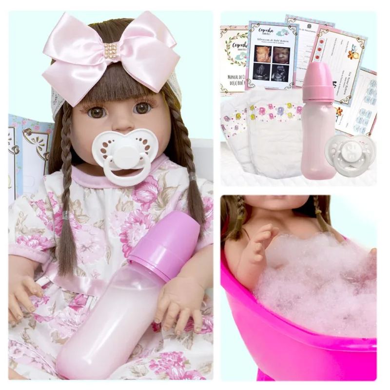 Boneca Bebê Reborn Realista 100% Silicone Linda com 18 Itens