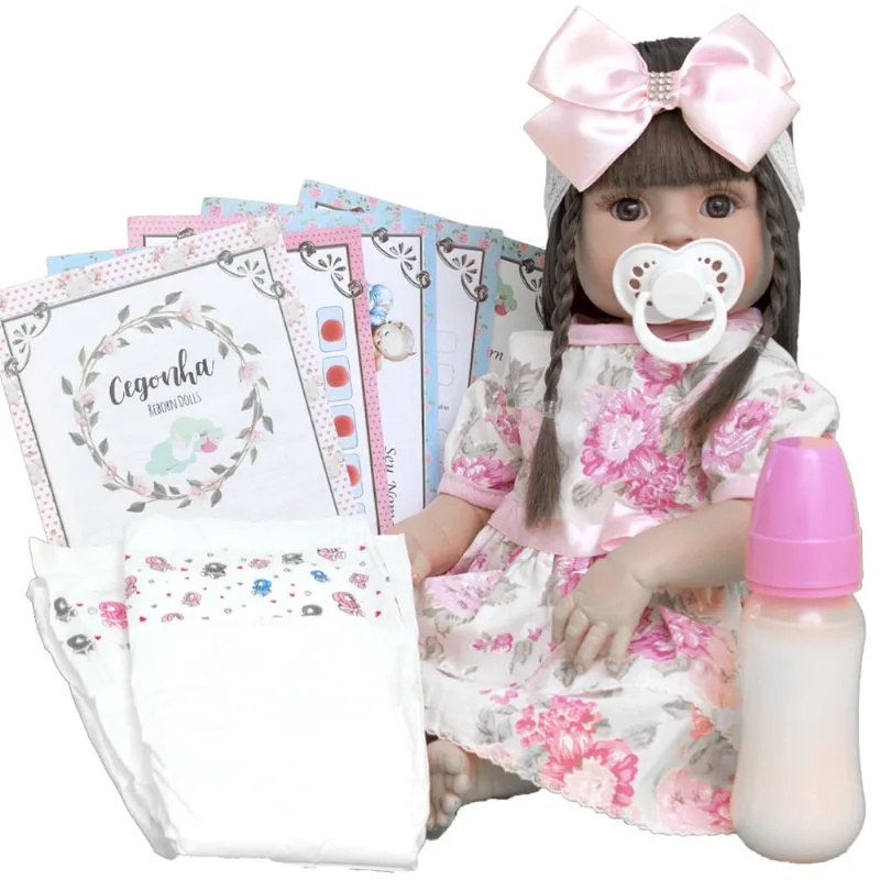 Boneca Bebê Reborn Laura 52cm Toda de Silicone + Acessórios