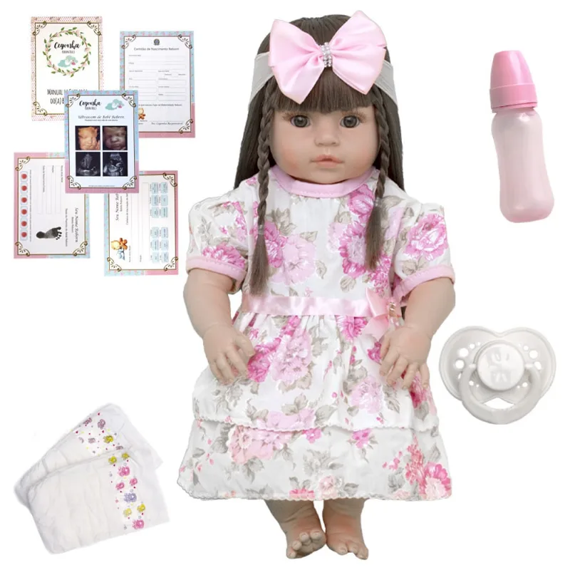 Boneca Bebe Reborn Bonita Olho Castanho 18 Itens Enxoval