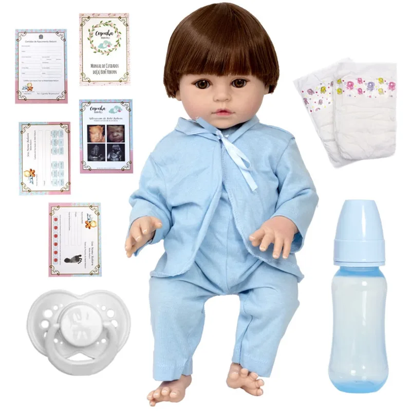 Boneco Reborn Silicone Real Menino Saída de Banho Enxoval