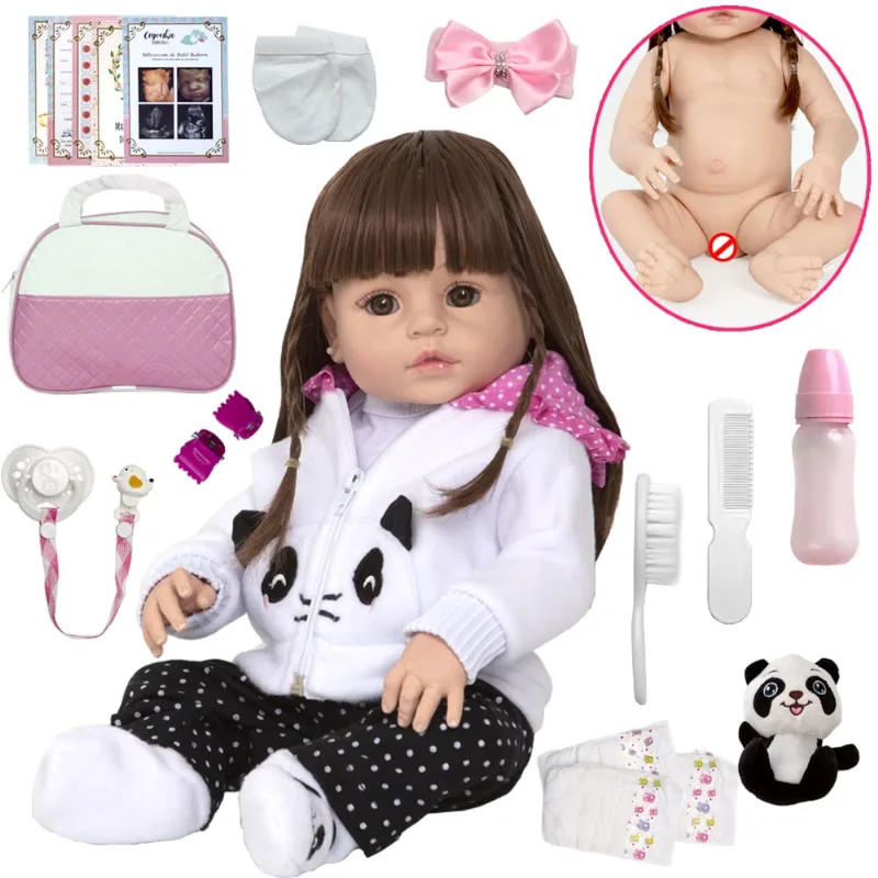 Boneca Reborn Baby Alive Panda 100% Vinil Com Diversos Itens