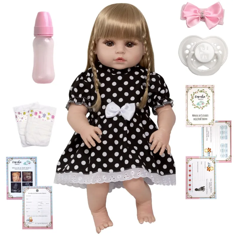 Boneca Reborn Loira 100% Silicone Gatinha Infantil + Itens