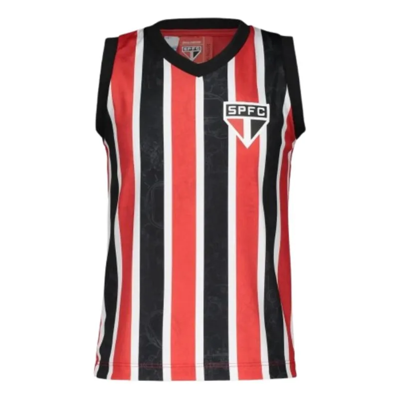 Camisa Regata Infantil São Paulo Braziline Ventre Branco Preto Vermelho 8 Anos (MP)