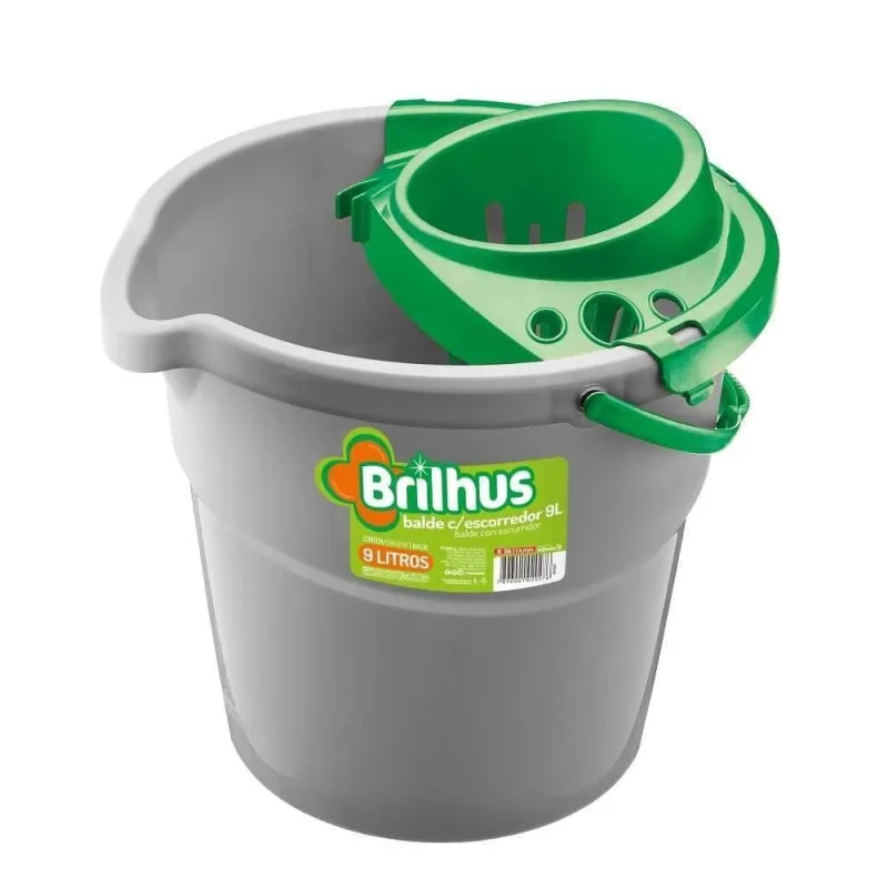 Balde com Escorredor Brilhus 9L em Plástico para Limpeza de Ambientes Cinza Bettanin - Bettanin - Mercado