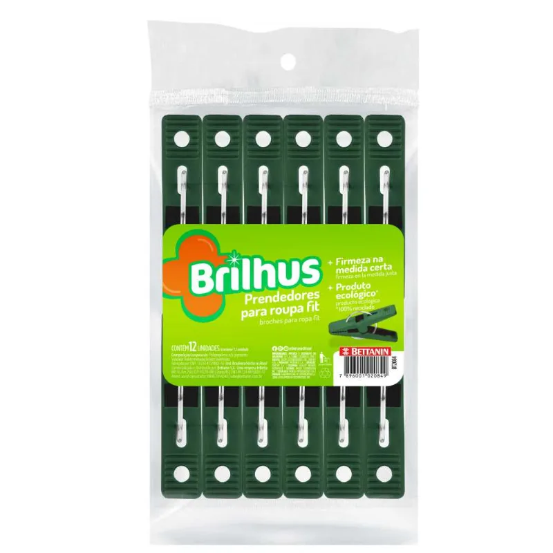 Prendedor de Roupa Fit Plástico Ecológico Brilhus Bettanin 12 Unidades