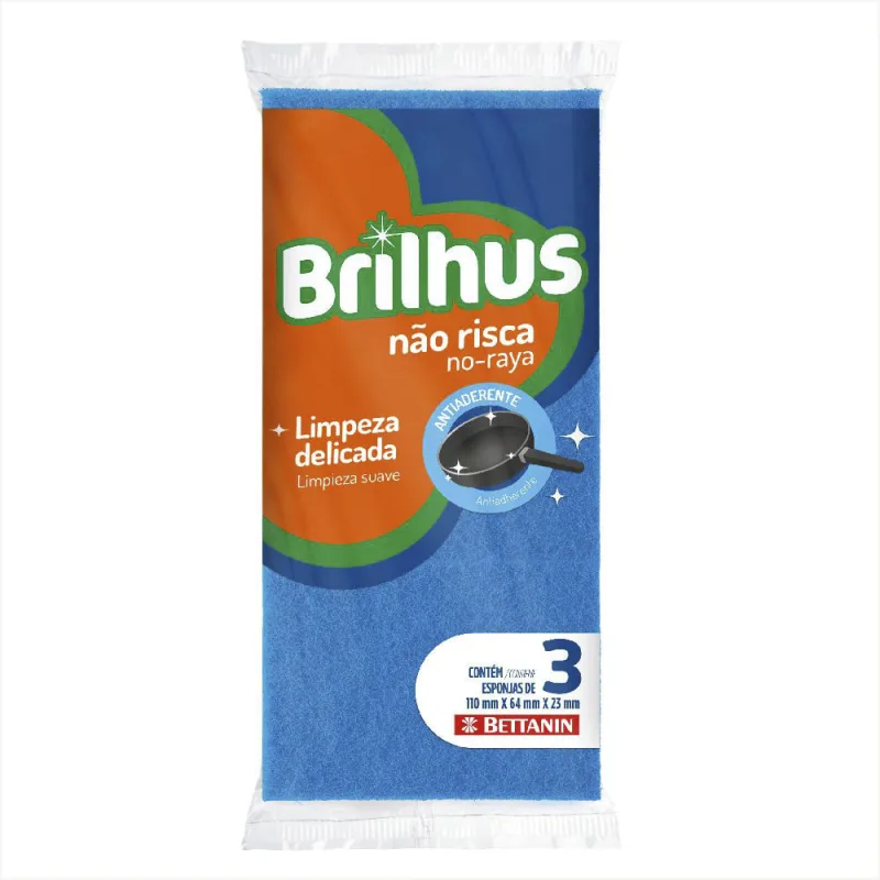 Esponja Brilhus Não Risca Limpeza Delicada Com 3 Unidades - Bettanin - Bettanin - Lavanderia E área De Serviço