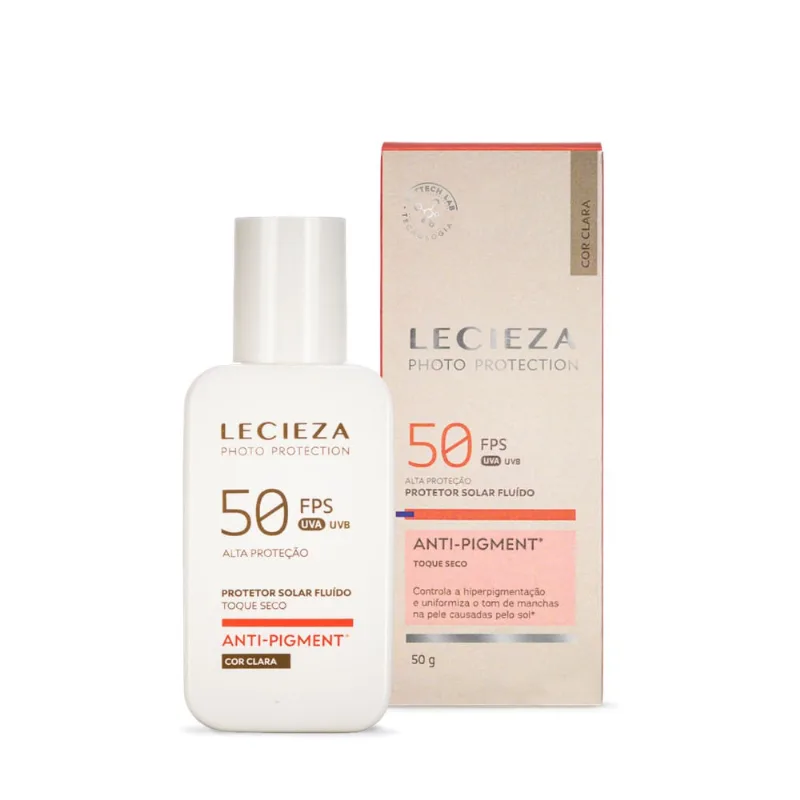 Protetor Solar Fluído Pró-Aging cor Clara FPS50 Anti-Pigment Lecieza 50g