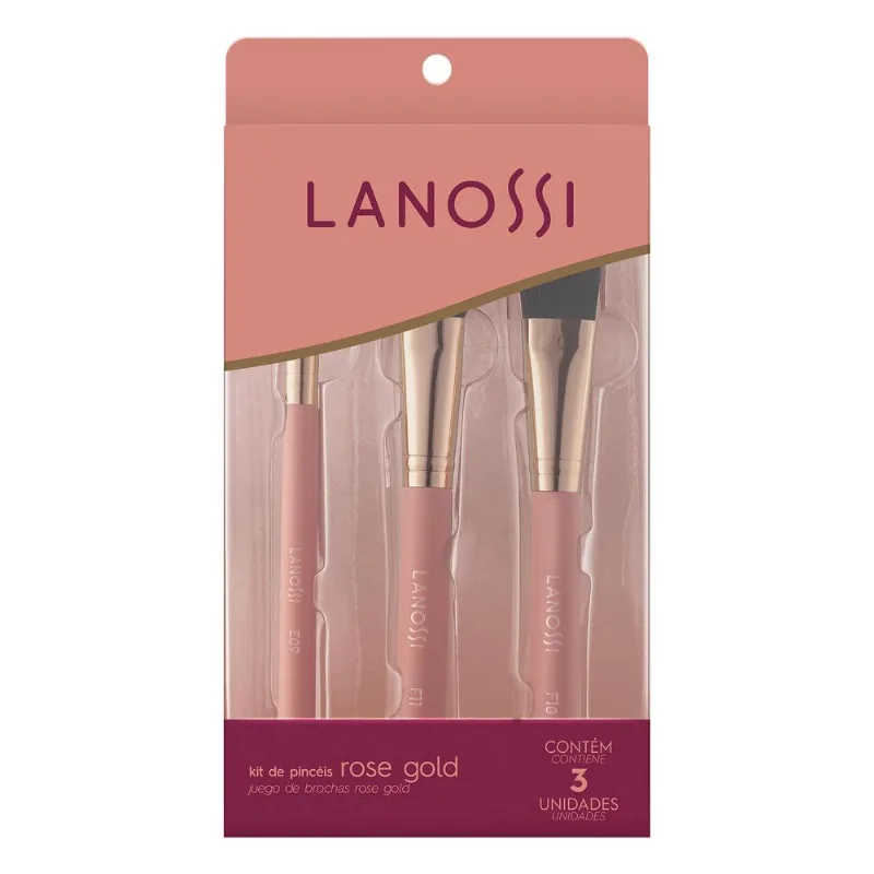 Kit Pinceis para Maquiagem Lanossi 3 unidades