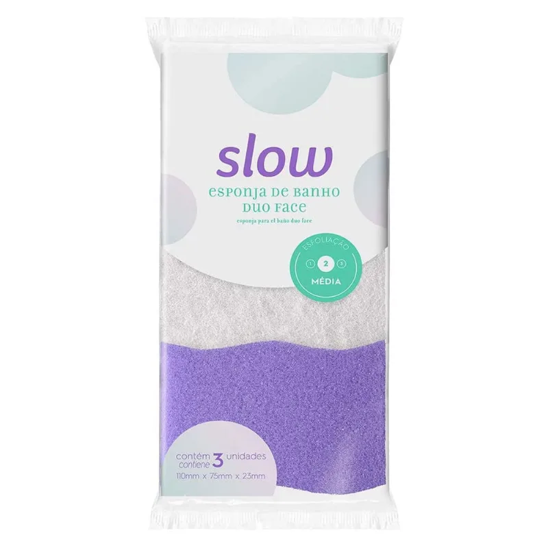 Esponja p/ Banho Slow Duo Face c/ 3 Unid
