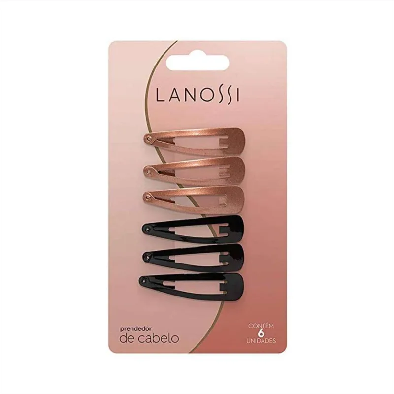Prendedor de Cabelo Tic Tac Lanossi Black com 6 Unidades - LANOSSI - Higiene E Beleza