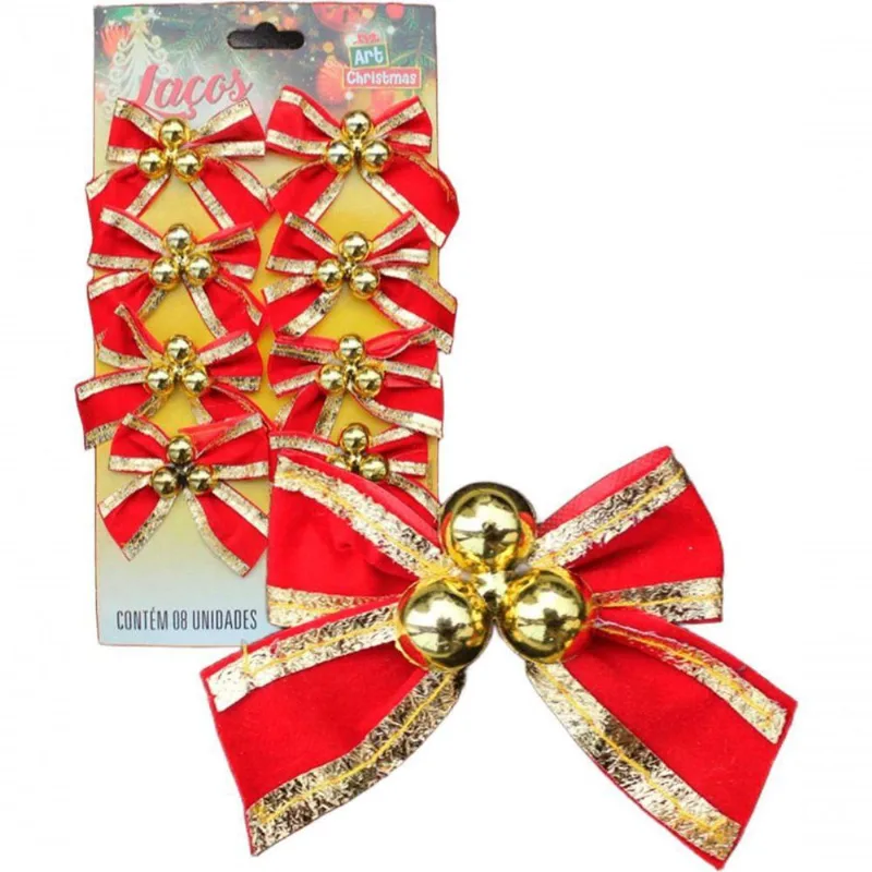 Kit 64 Laços Com Bolinhas Enfeite Natalino Dourado Brilhante