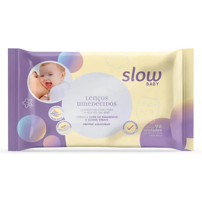 Lenço umedecido slow baby wipes com 96 unidades