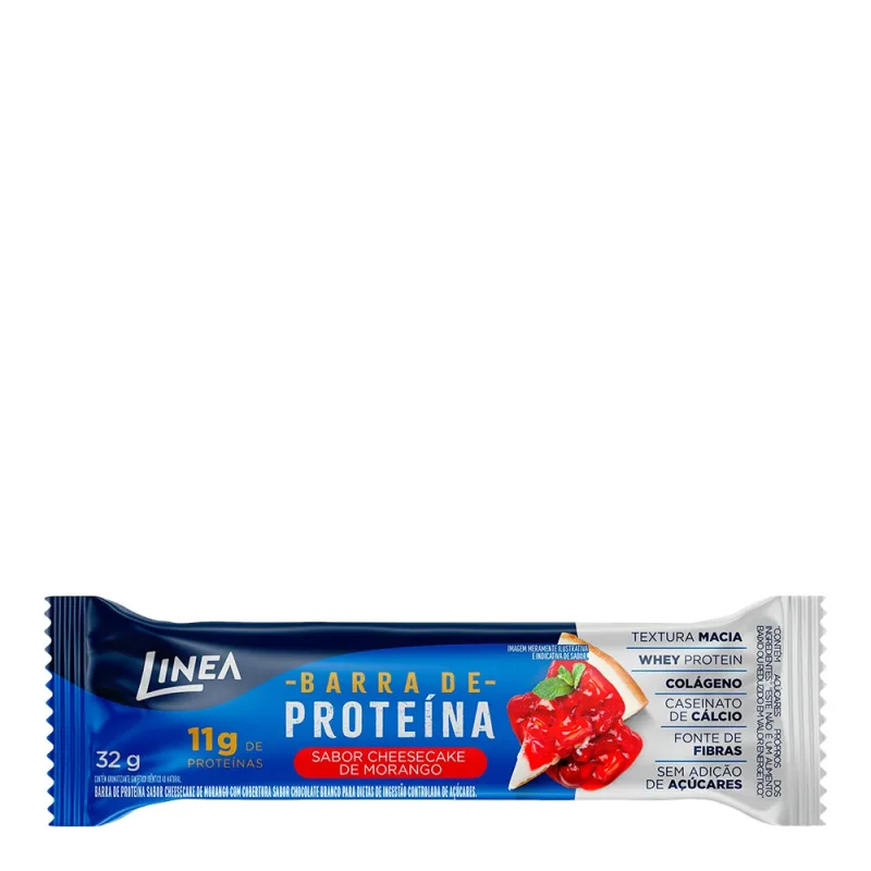 Barra de Proteína Linea Cheesecake de Morango Cobertura Chocolate Branco 32g - Linea - Barra De Proteína