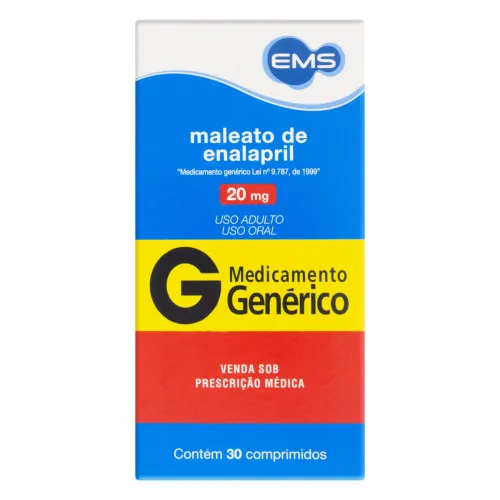MALEATO DE ENALAPRIL 20MG EMS CAIXA 30 COMPRIMIDOS - EMS - Medicamentos