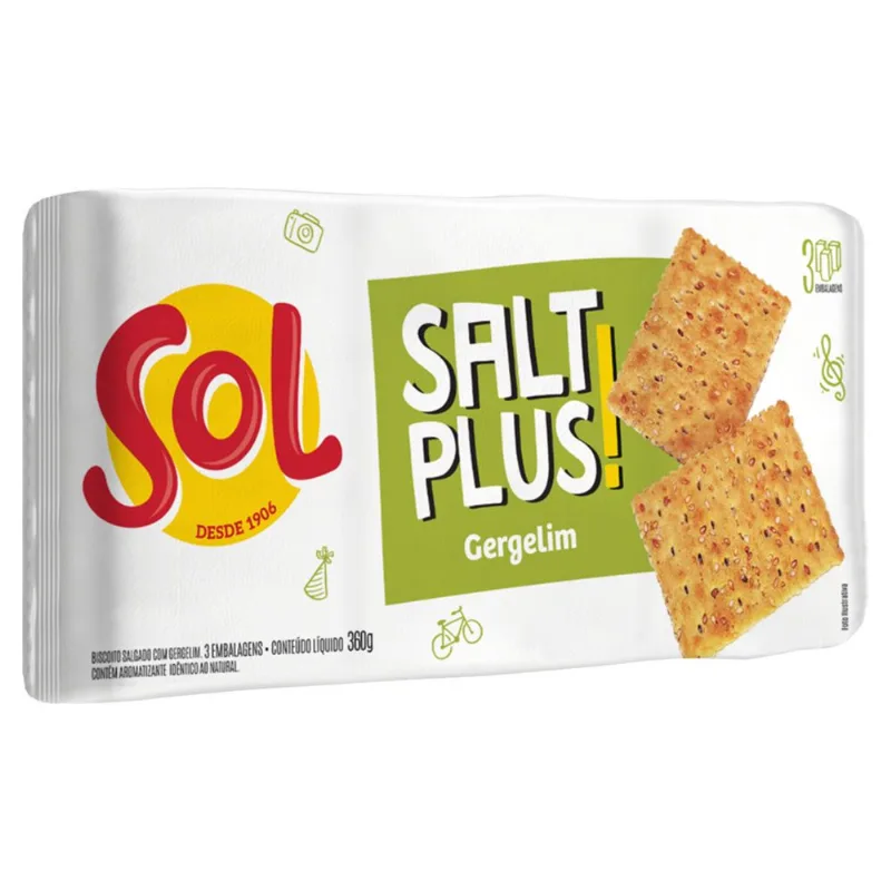 Biscoito Sol Salt Plus! Gergelim 360g