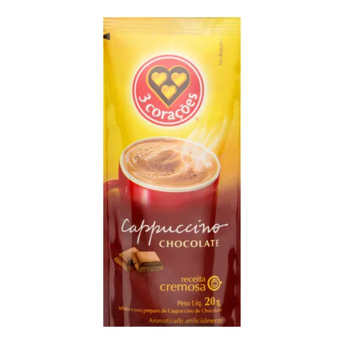 Cappuccino Solúvel Chocolate 3 Corações Sachê 20g - 3 CORACOES - Mercearia