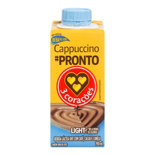Bebida Láctea Uht Cappuccino Light 3 Corações Caixa 190ml - 3 CORACOES - Mercearia
