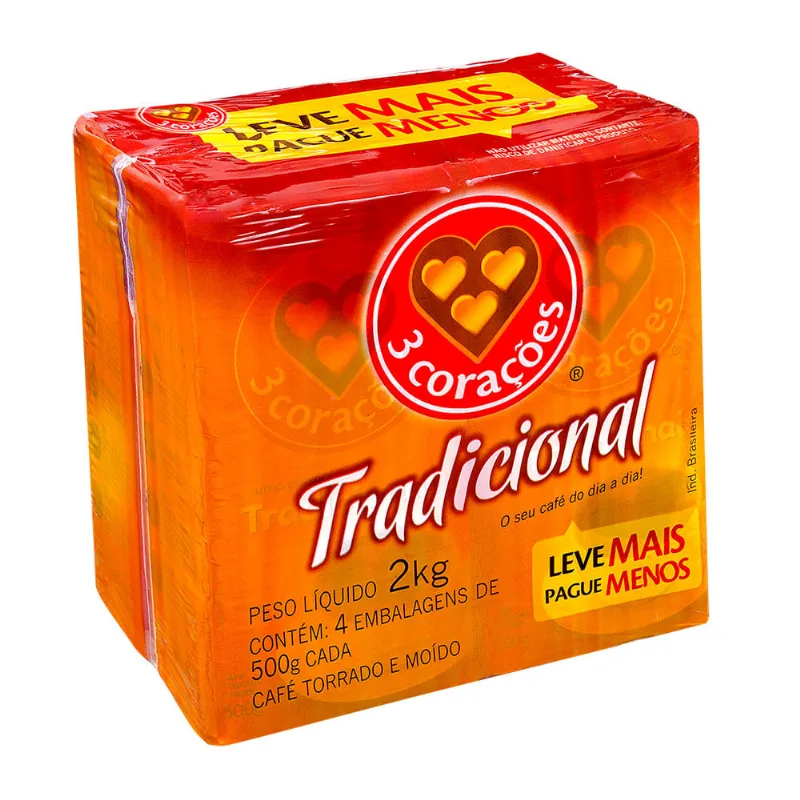 Café Torrado e Moído Tradicional Três Corações Pack com 4 Unidades 500g Cada