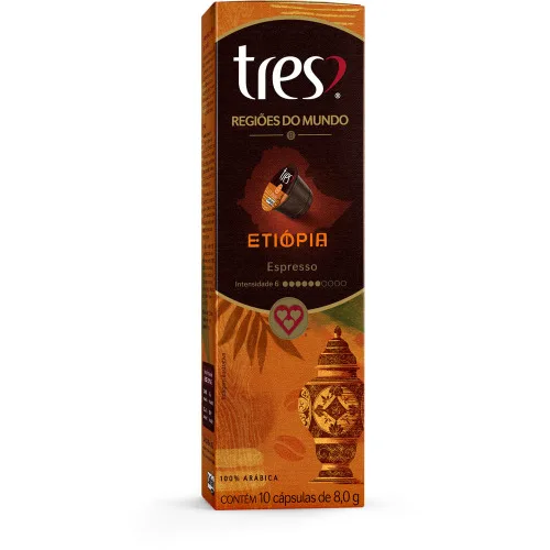 Café Em Cápsula Torrado E Moído Espresso Etiópia Tres Regiões Do Mundo Caixa 80g 10 Unidades - TRÊS - Mercearia